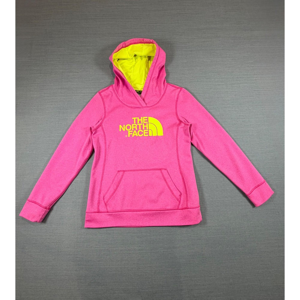 The North Face Womens Pink Neon Yellow Logo Pullover Hoodie Size Small S